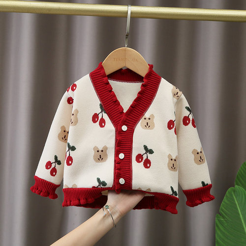 女童加绒开衫毛衣加厚打底衫秋冬