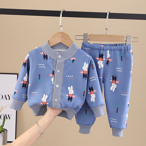 开衫婴儿针织衫两件套加绒加厚