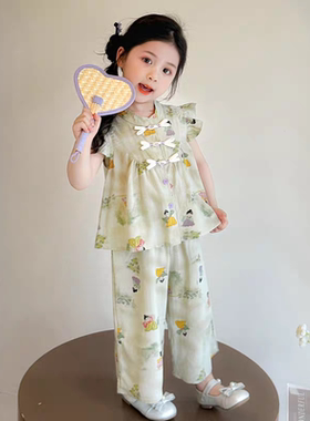 汉服女童国风套装夏季2026新款儿童夏装宝宝新中式棉绸衣服复古风