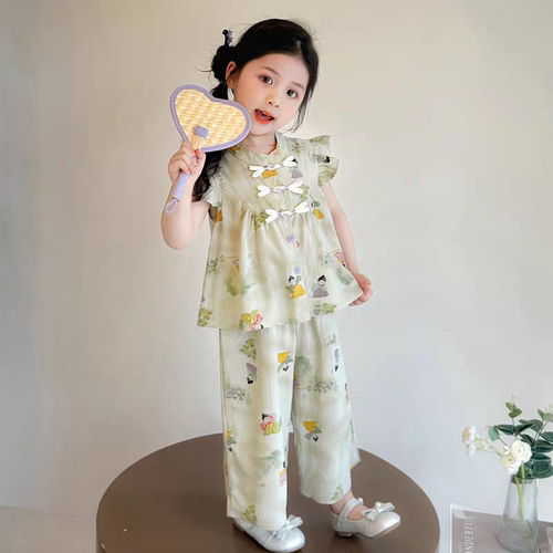 汉服女童国风套装夏季2026新款儿童夏装宝宝新中式棉绸衣服复古风