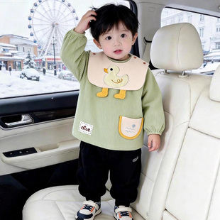 男童罩衣可外穿女宝洋气可爱防水防脏反穿衣吃饭衣儿童羽绒服围裙