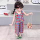 夏季 两件套2026薄款 新款 背心阔腿裤 外出服 女宝宝韩版 女童格子套装