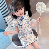 女童2025春夏季 新款 儿童修身 童装 旗袍裙公主裙中式 风复古连衣裙