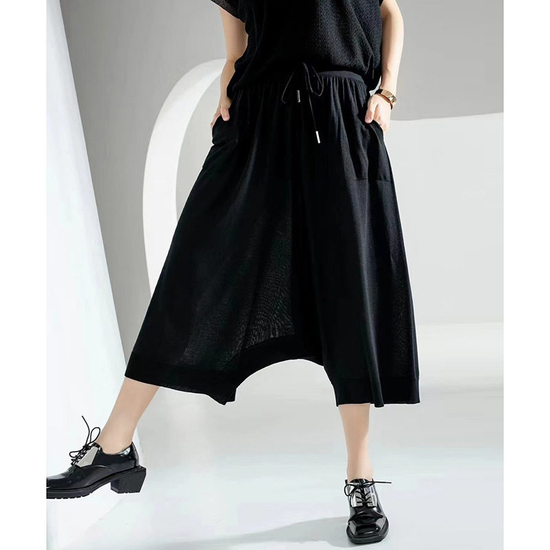 原创松紧腰哈伦裤女天蚕丝休闲垮裤女宽松纯色休闲大码裤子6905