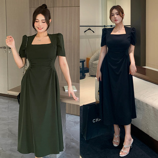 大码女装韩版微胖胖mm复古港风大码女装胖mm秋冬高级感小黑裙气质