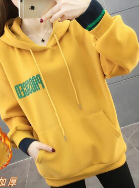 加绒加厚宽松棉质韩版印花卫衣女