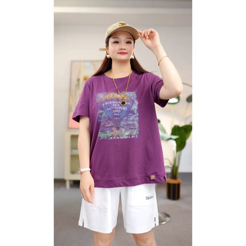 夏季新款大码烫钻短袖T恤宽松遮肉显瘦百搭上衣