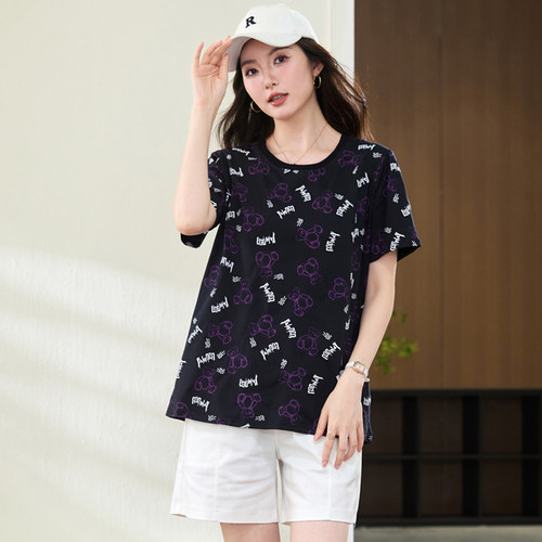 胖mm夏装时髦洋气休闲短袖T恤