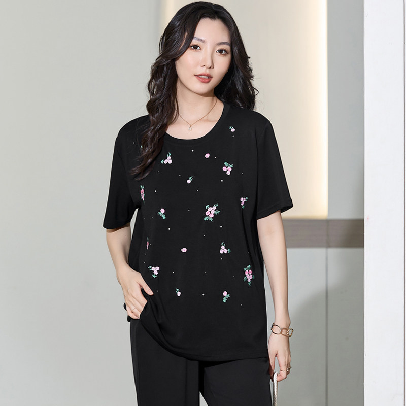 加肥加大码女装夏装胖妹妹洋气时尚休闲上衣胖mm宽松显瘦短袖T恤