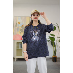 卫衣200斤胖mm宽松显瘦时尚 大码 长袖 秋季 妈妈外穿上衣内搭T恤 女装