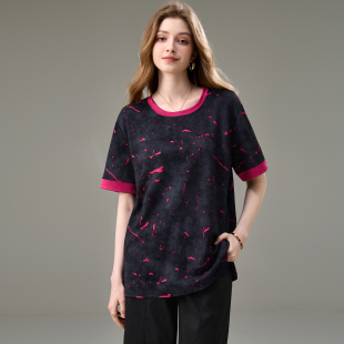 新款 夏季 胖妹妹洋气时尚 上衣胖mm宽松显瘦烧花短袖 大码 T恤衫 女装