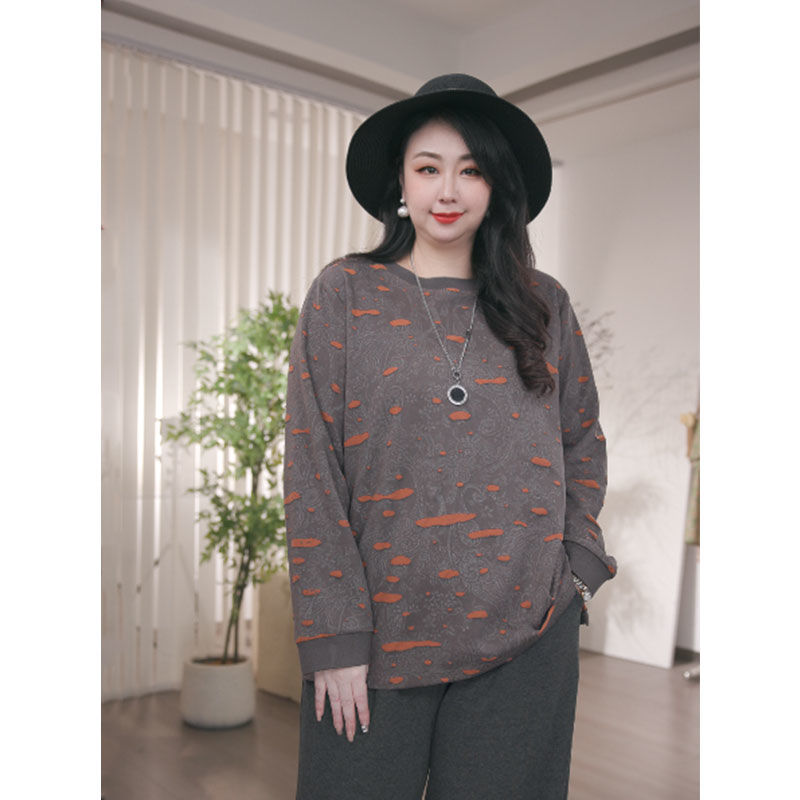 大码女装秋季新款宽松显瘦上衣200斤胖mm简约风洋气时尚长袖T恤衫