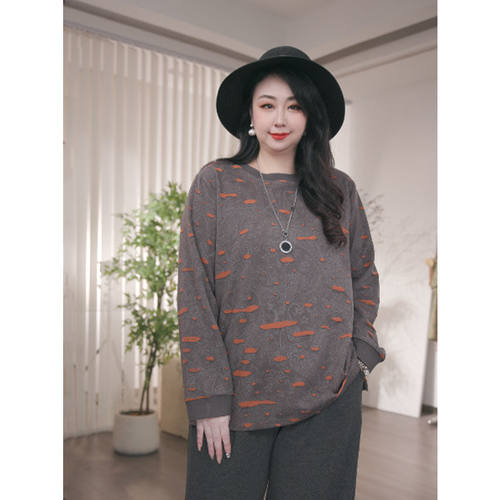 大码女装秋季新款宽松显瘦上衣200斤胖mm简约风洋气时尚长袖T恤衫 - 封面