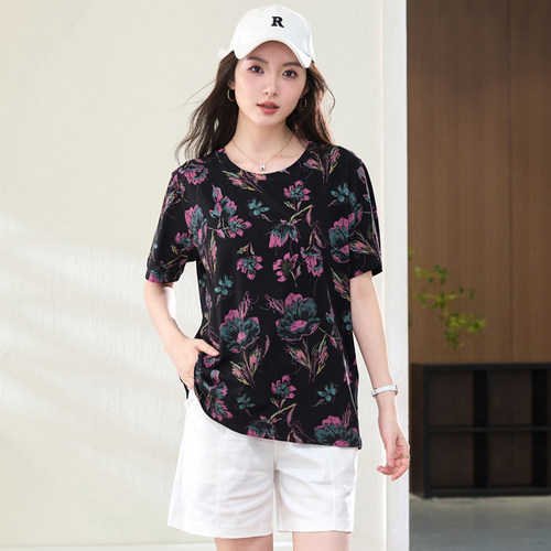 胖mm夏装洋气时尚短袖T恤衫
