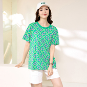 胖mm夏装 时尚 休闲正肩上衣胖妹妹宽松显瘦短袖 星梦情缘大码 T恤衫