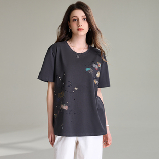 休闲印花上衣胖mm宽松显瘦T恤衫 大码 200斤胖妹妹时尚 新款 女装 夏装