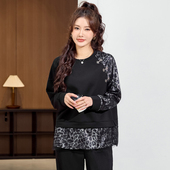 T恤衫 特大码 230斤胖妹妹洋气时尚 上衣胖mm宽松显瘦长袖 女装 春装