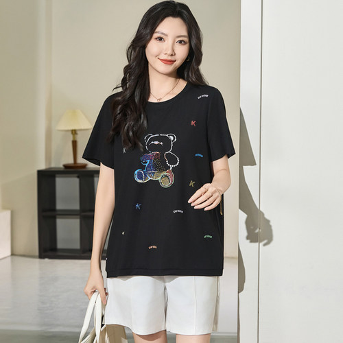 200斤胖mm夏装洋气时尚短袖T恤衫