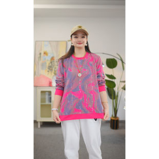 长袖 大码 新款 秋季 卫衣230斤胖妈妈休闲风宽松显瘦外穿T恤上衣 女装