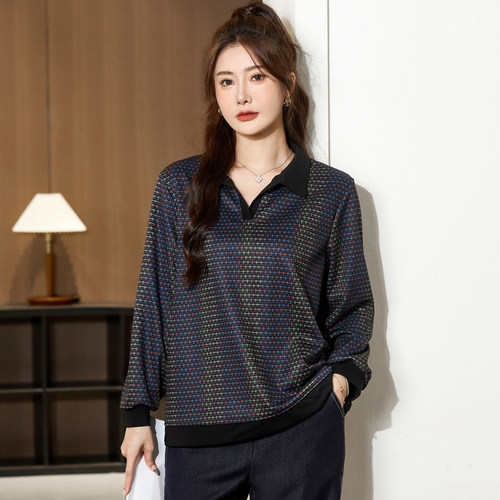 胖mm秋装洋气时尚显瘦长袖T恤衫