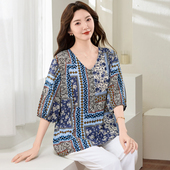 特大码 T恤 时髦洋气雪纺上衣胖mm宽松显瘦短袖 女装 200斤胖妹妹夏装