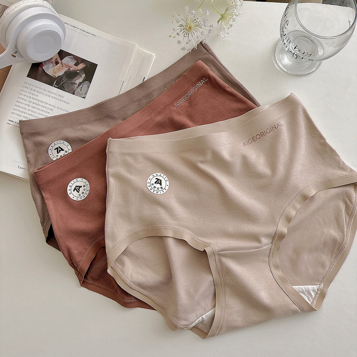 秋冬磨毛保暖7A抑菌高腰女生内裤