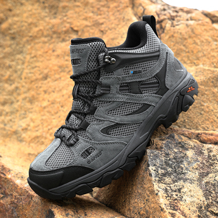超值牛货外贸原单户外鞋男中帮防水真皮登山鞋减震防滑耐磨徒步鞋