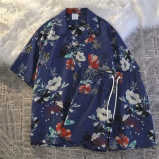 夏季男士睡衣冰丝短袖夏威夷风新款高级夏天潮男可外穿家居服套装