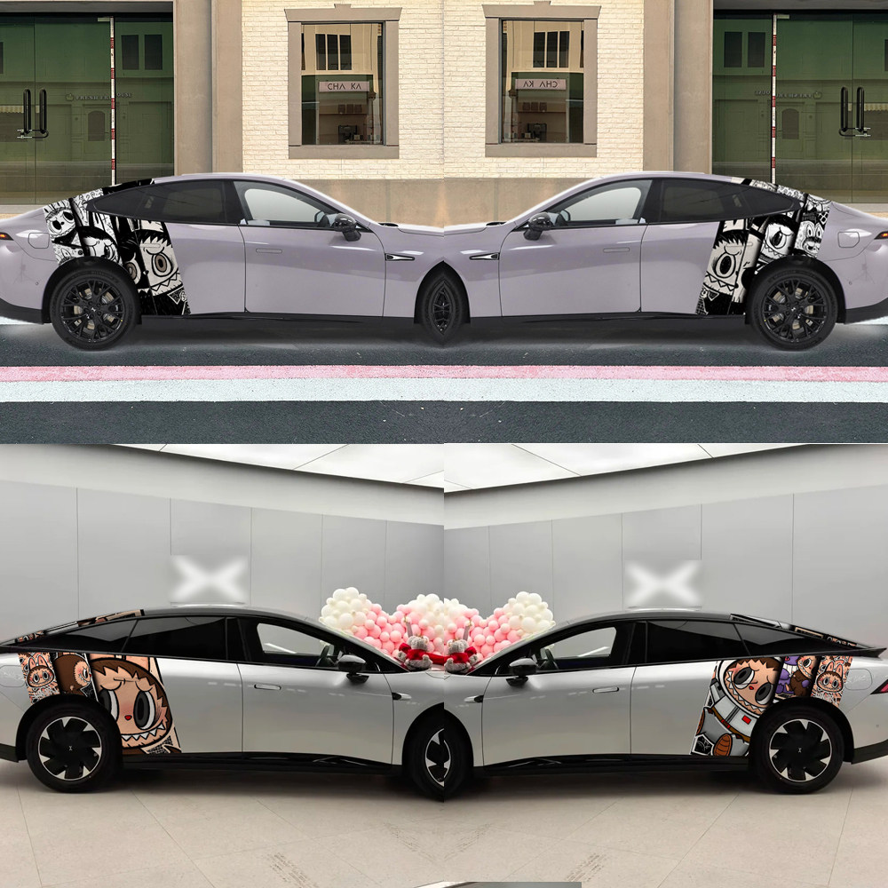 适用小鹏P7+拉布布车贴P5拉花G6卡通labubu装饰MONAM03汽车身贴纸