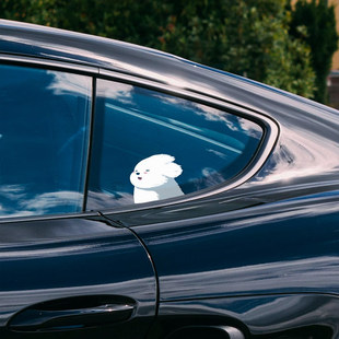 可爱小狗比熊圣诞快乐车贴后侧窗贴纸个性创意自由氛围感车身贴