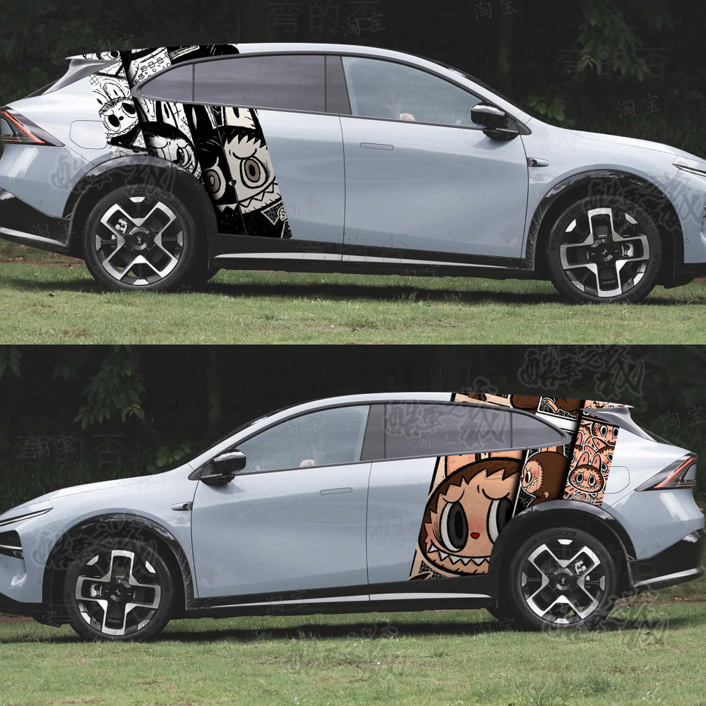 适用小鹏G7拉布布车贴G9拉花G6卡通labubu装饰MONAM03汽车身贴纸