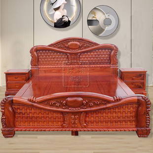 红木家具缅甸花梨木宝石1.51.8米双人床箱式大果紫檀中式加厚婚床