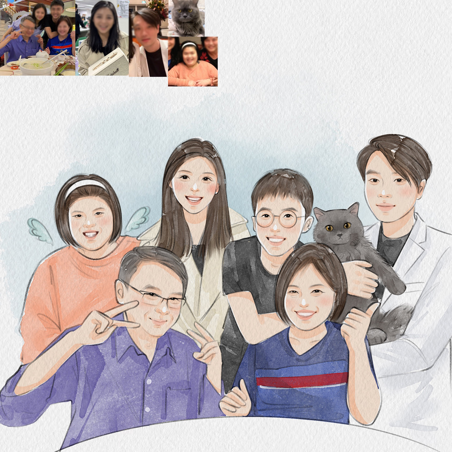 手绘原创水彩风格写实画q版头像定制情侣照片转漫画卡通形象设计