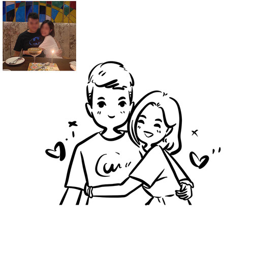 原创手绘黑白简笔画情侣卡通Q版
