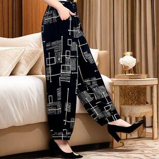 宽松防蚊棉绸女裤 灯笼裤 宽松休闲裤 长裤 夏季 旅游沙滩裤 中老年薄款