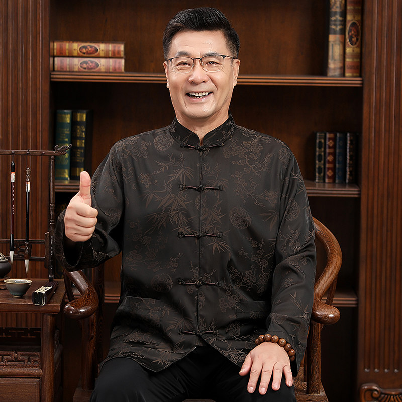 唐装男长袖中老年秋季套装中国风汉服老人爷爷装晨练服爸爸太极服
