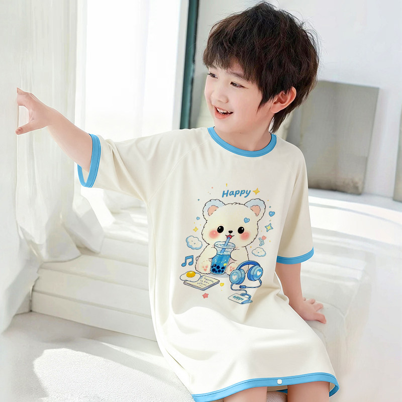 儿童睡衣夏季薄款男孩小宝宝夏天莫代尔连体睡裙空调服儿童家居服