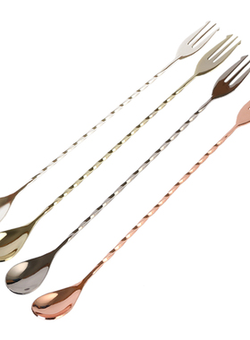 不锈钢日式反三叉细螺纹长吧勺 吧匙调酒勺酒吧勺 BarSpoon调酒勺