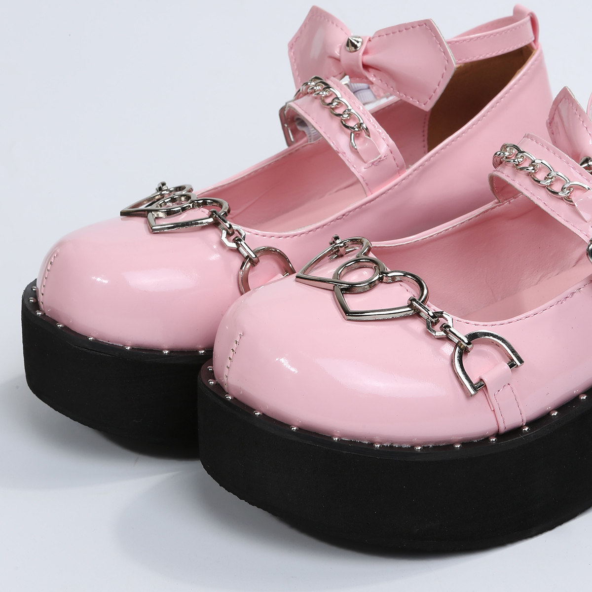 2022圆头爱心cosplay金属扣链条增高日常黑色lolita女松糕鞋