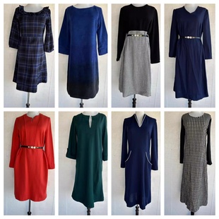 秋vintage复古着森系学院风小清新百褶格子毛呢连衣裙