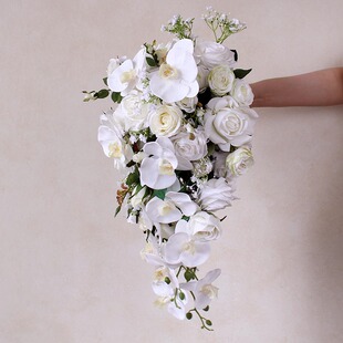 仿真花白色蝴蝶兰水滴手捧花 新娘结婚拍照花艺 影楼婚庆户外拍摄