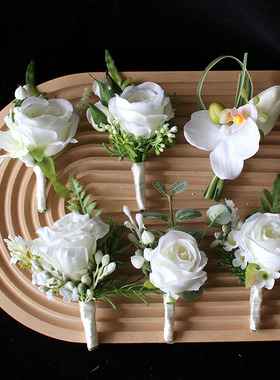 仿真花新娘结婚胸花新郎襟花白色玫瑰铃兰婚庆摄影用品结婚拍照