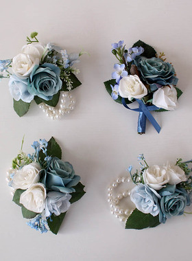仿真花新娘伴娘婚礼蓝色胸花绢花伴郎婚庆胸针贵宾襟花结婚用品