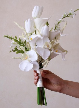 仿真花白色新娘婚礼拍照手捧花 影楼假花韩式把束拍摄道具 领证花