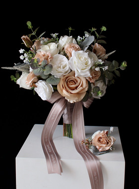 仿真花莫兰迪色调新娘结婚拍照手捧花影楼摄影婚纱照婚庆胸花襟花