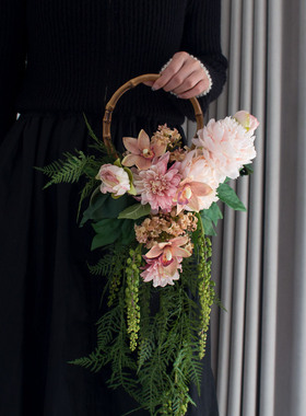 仿真花手提花手捧花瀑布垂坠新娘花束牡丹结婚摄影假花婚纱照花艺