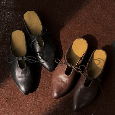 绑带意大利法式时尚百搭复古拖鞋