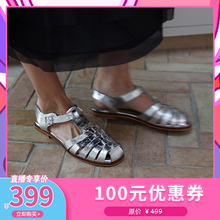 设计师新款头层牛皮真皮鞋条很软鞋底罗马凉鞋女鞋子流浪风