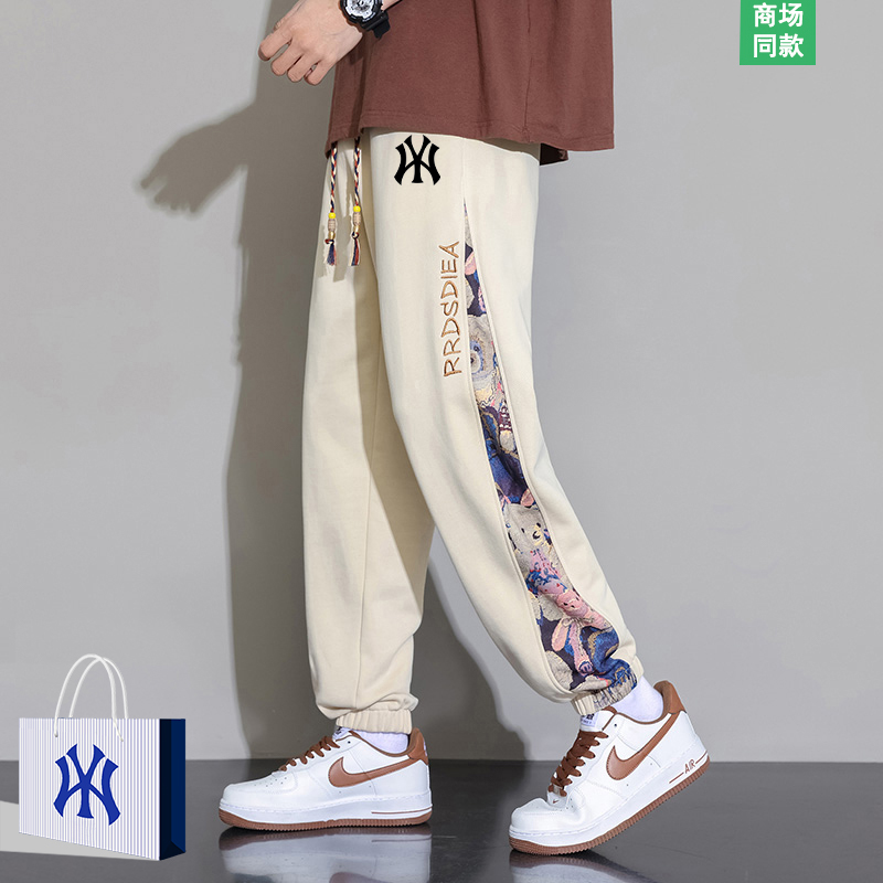 潮牌刺绣休闲裤子男款春秋季运动
