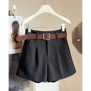 毛呢西装短裤女2025秋冬新款高腰显瘦休闲裤外穿a字阔腿靴裤子潮